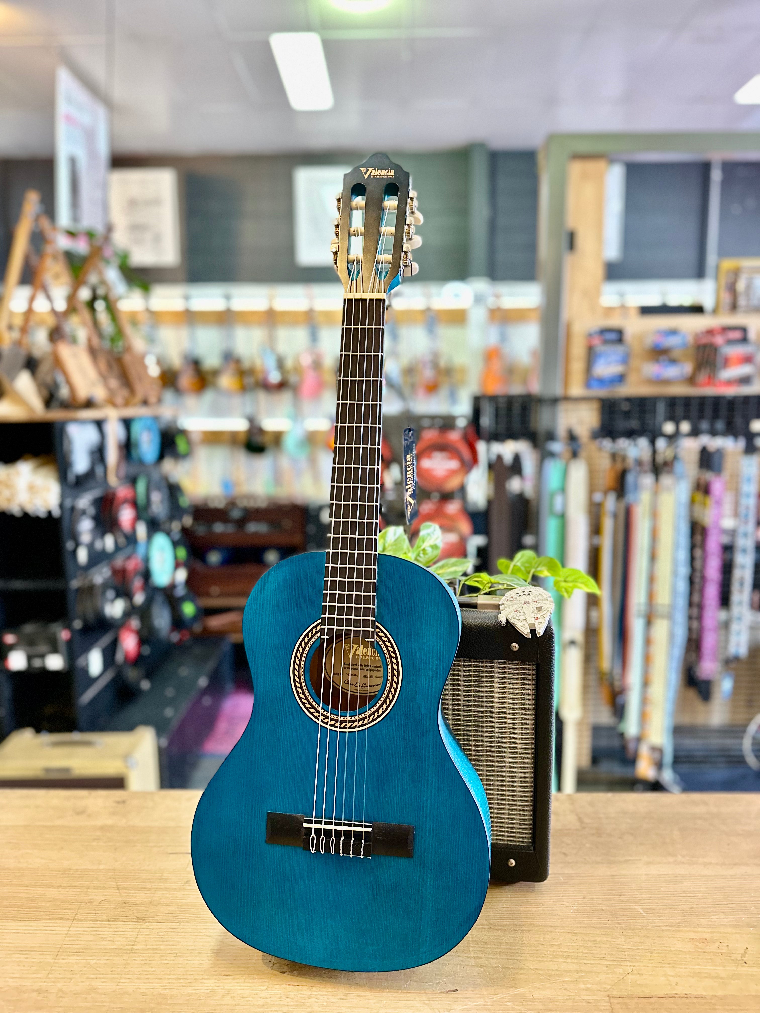 Valencia | VC202 | 1/2 Size | Student Guitar | Transparent Blue Valencia | VC202 | 1/2 Size | Student Guitar | Transparent Blue